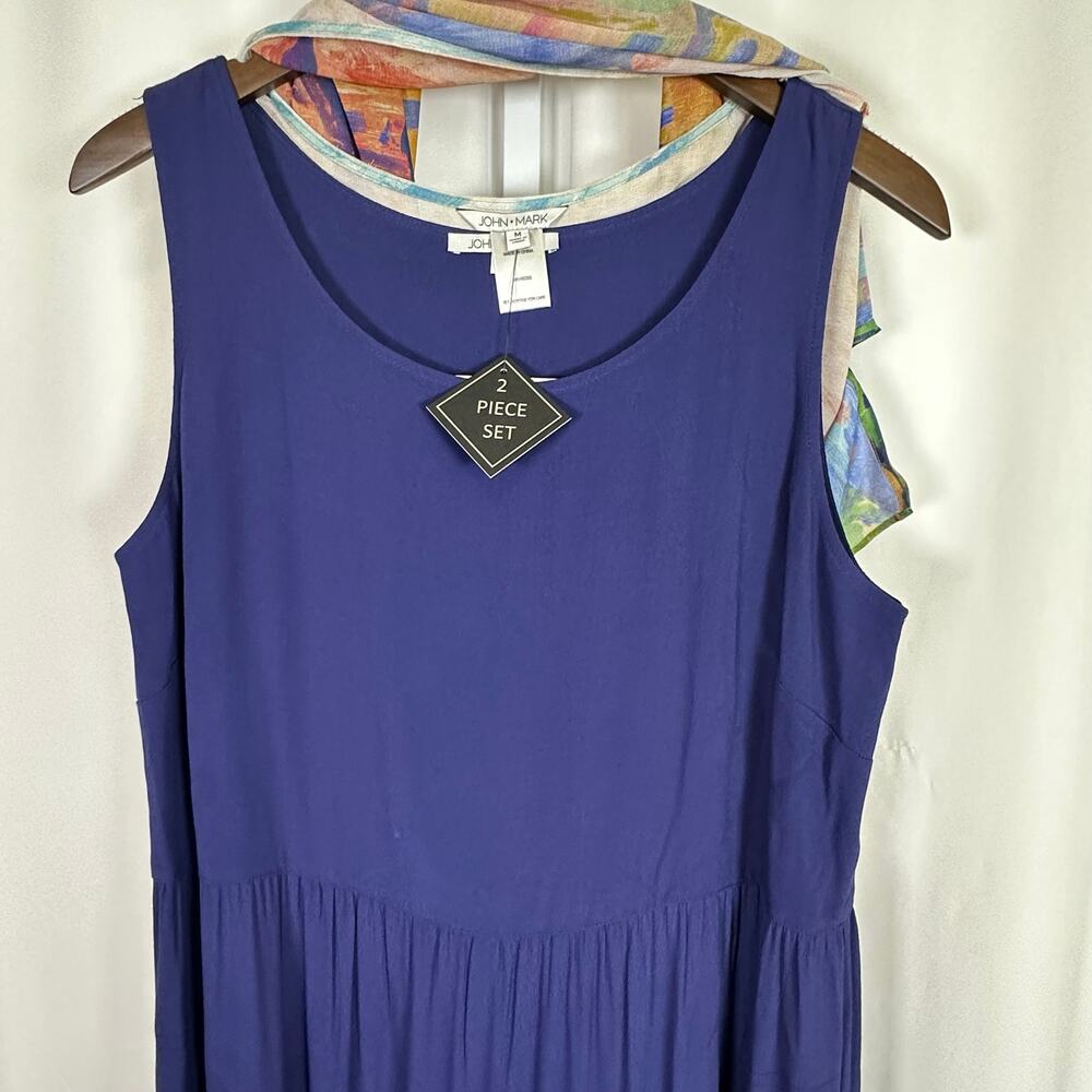 NWT John Mark‎ Tiered Printed Crew Neck Short Sleeve Dress M Artsy Cruise Modest - Picture 6 of 14